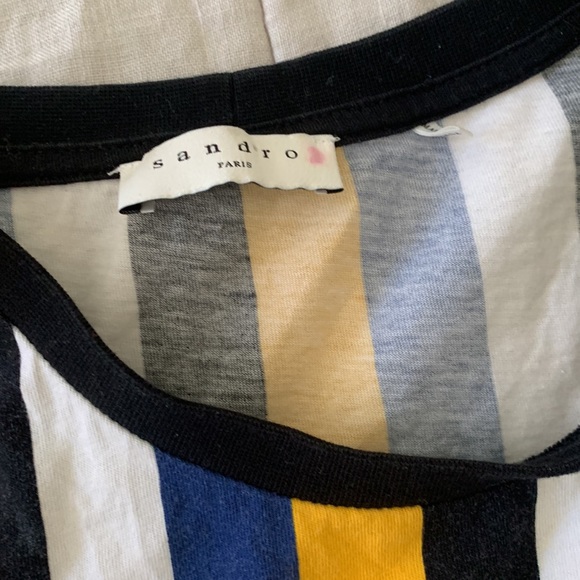 Sandro men’s stripe striped T shirt yellow blue 1 - Picture 2 of 2